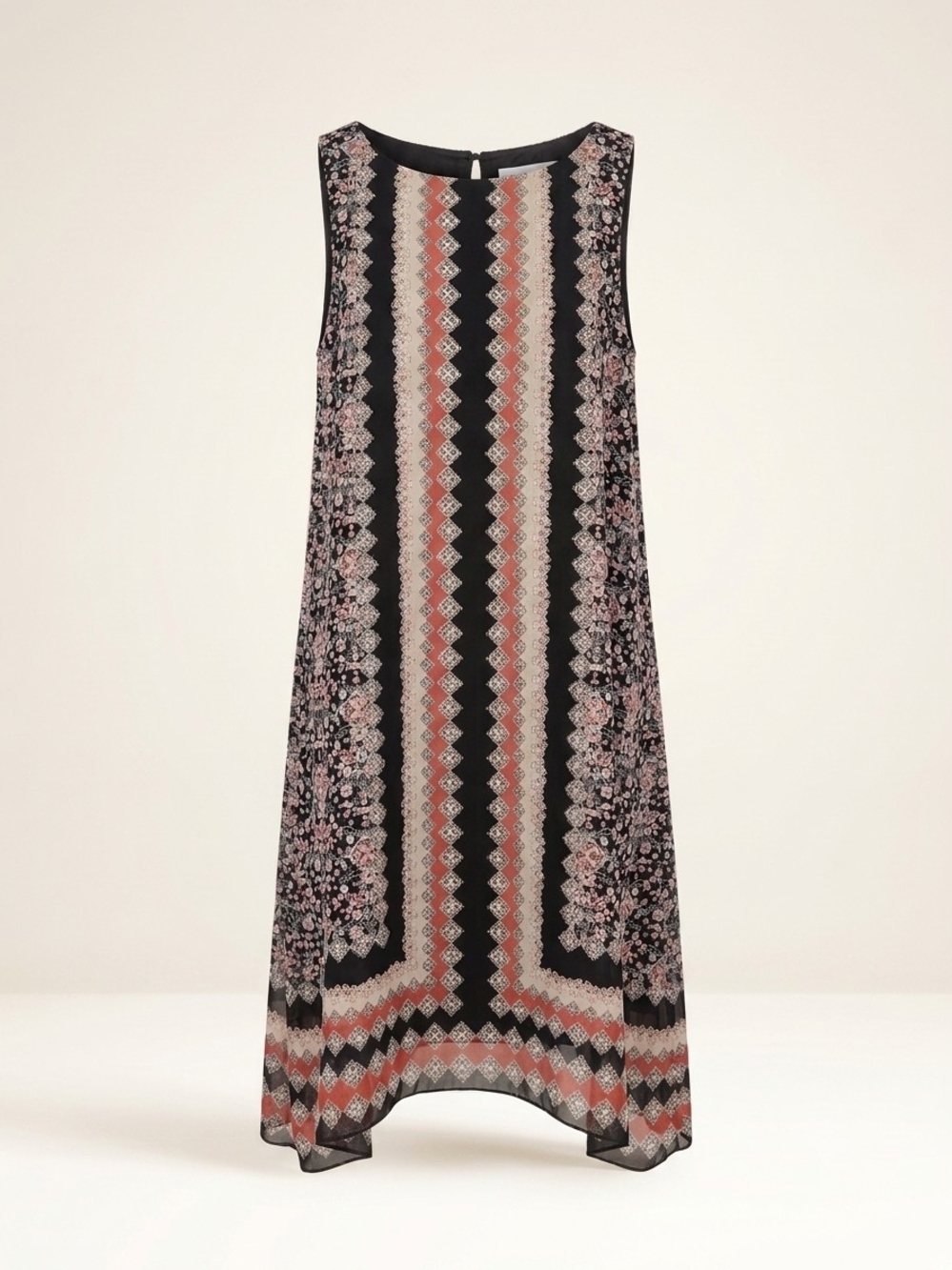 Artisan Print Shift Dress - Black with Pink Pattern